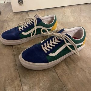 Vans blue, green, red, and yellow old skool style